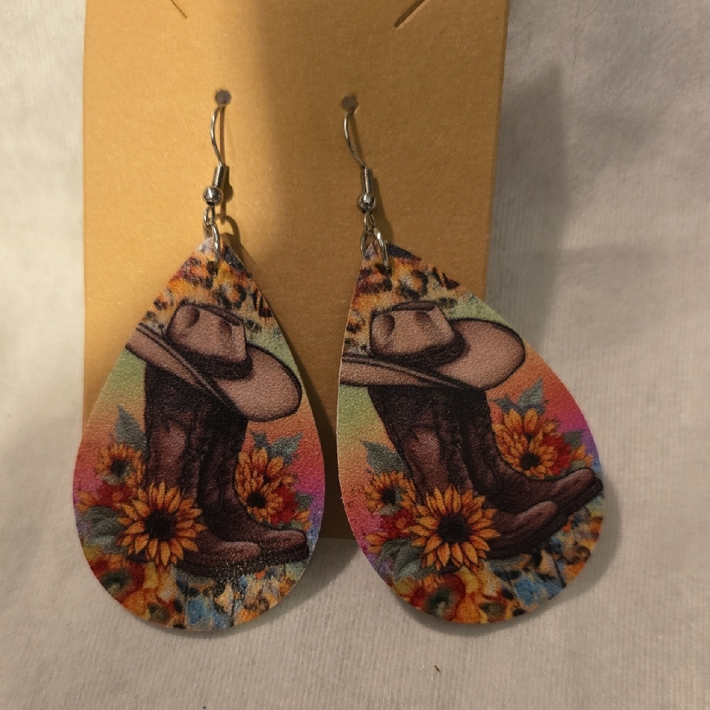 Western Charm Cowboy Boot & Sunflower Earrings